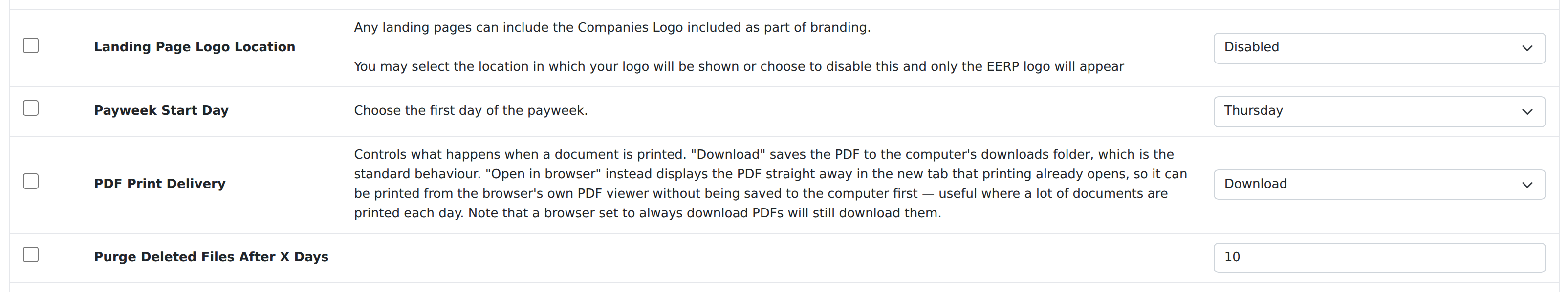 The PDF Print Delivery setting on the GENERAL tab of the Settings page.