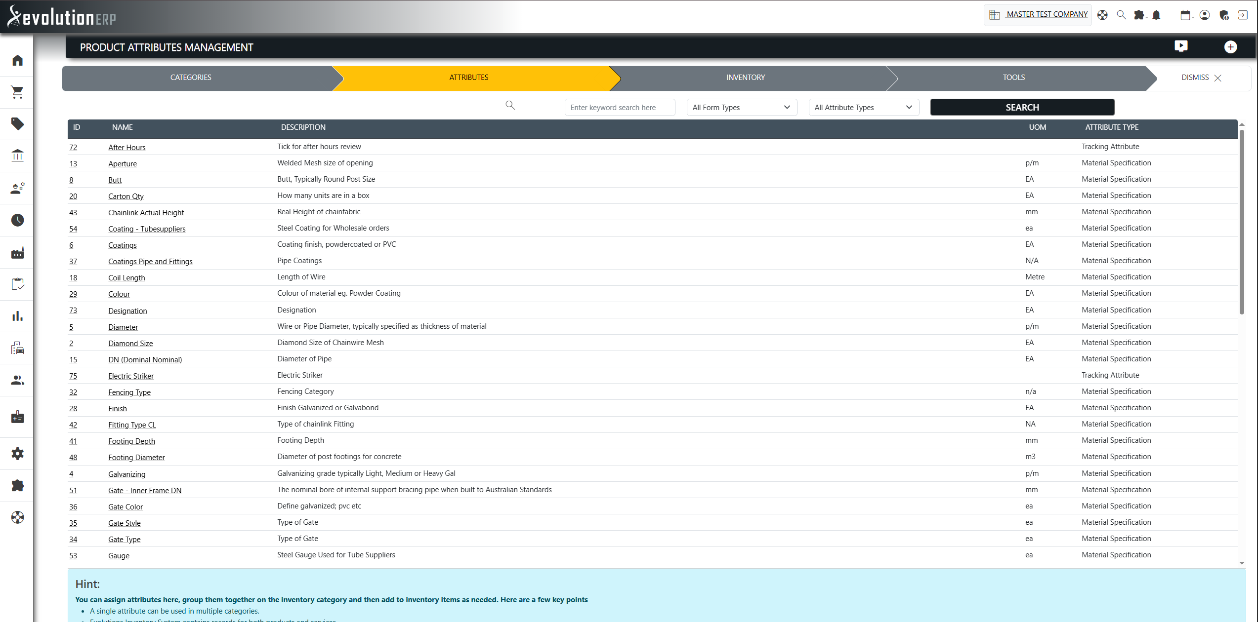 The Product Attributes Management register, with the “add” icon in the top-right used to open the Add Product Attribute form.