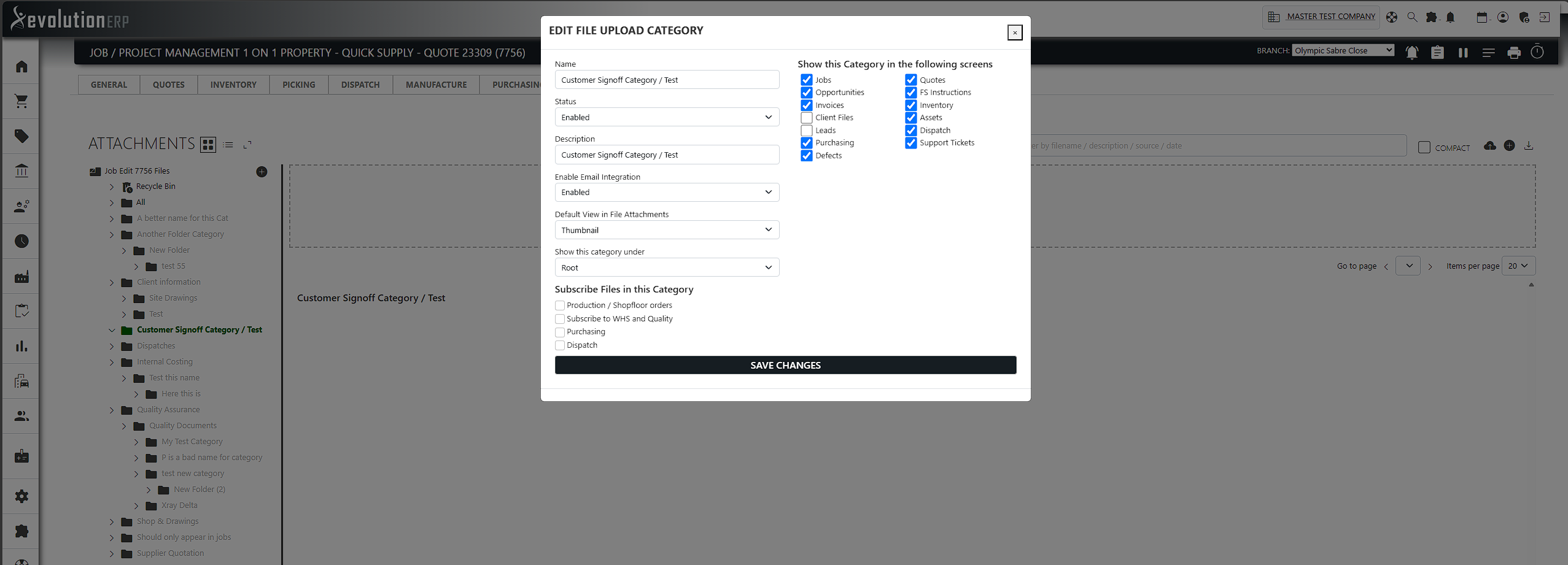 The category drop-down on a file, populated with your organisation’s upload categories.