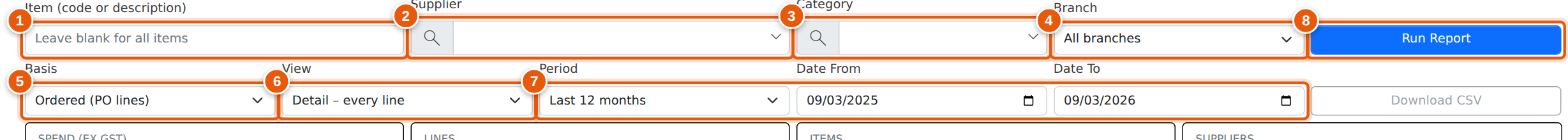 The filter bar. Every filter is optional and they combine.