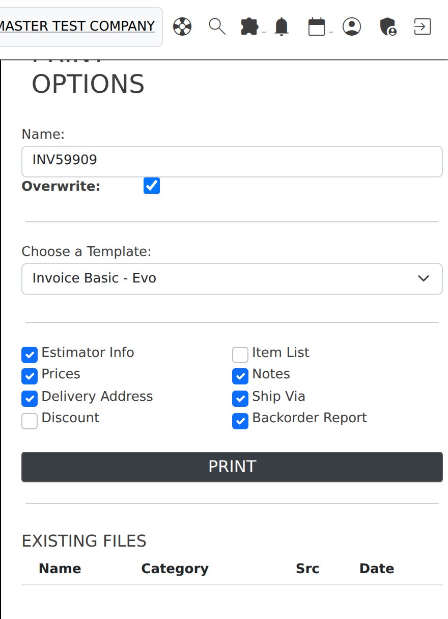 The Backorder Report tickbox on the invoice print options. The same option appears on the email form.