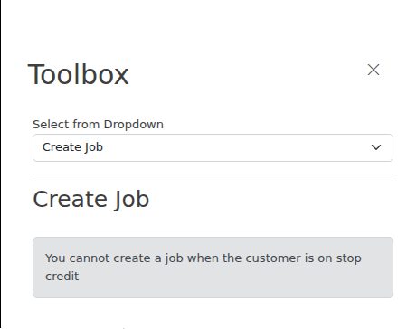 Create Project on a stop-credit account: “You cannot create a project when the customer is on stop credit”.