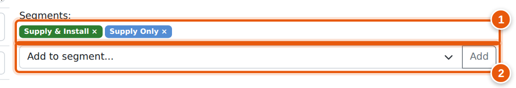 The Segments block on Manage Account — badges for current membership, and a dropdown to add another.