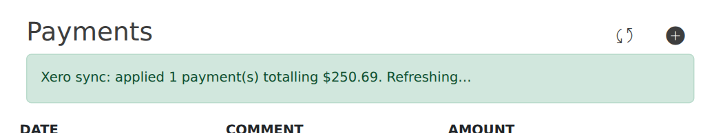 A payment found in Xero and applied to the invoice.
