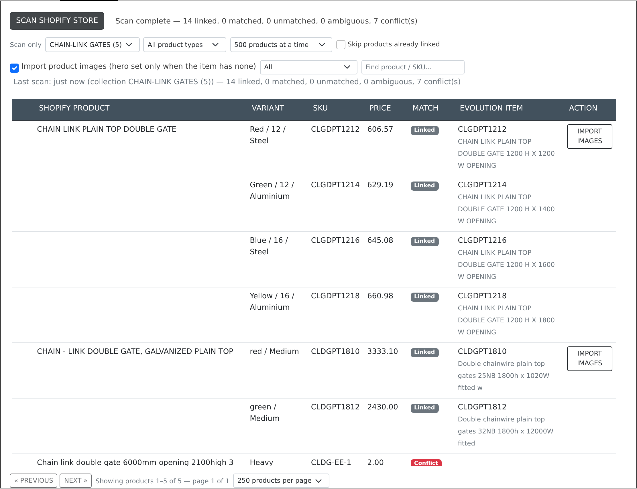 Scoping a scan to one collection. The scan bar sets what is scanned and in what size batches; the footer pages through the results.